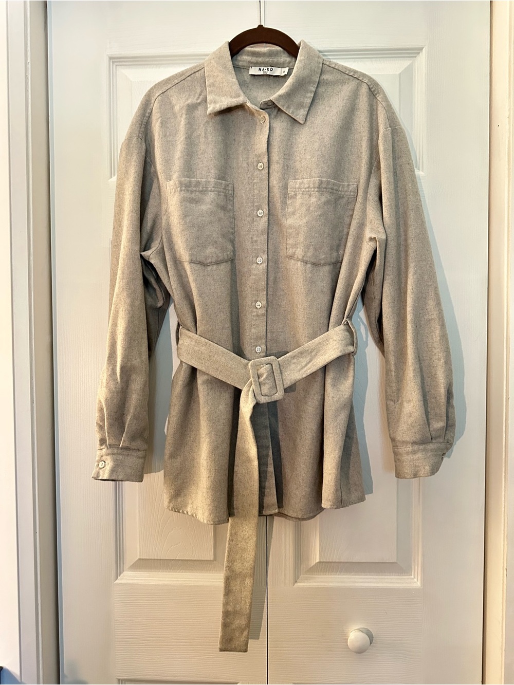 Na-kd Wool Beige Belted Shirt Jacket